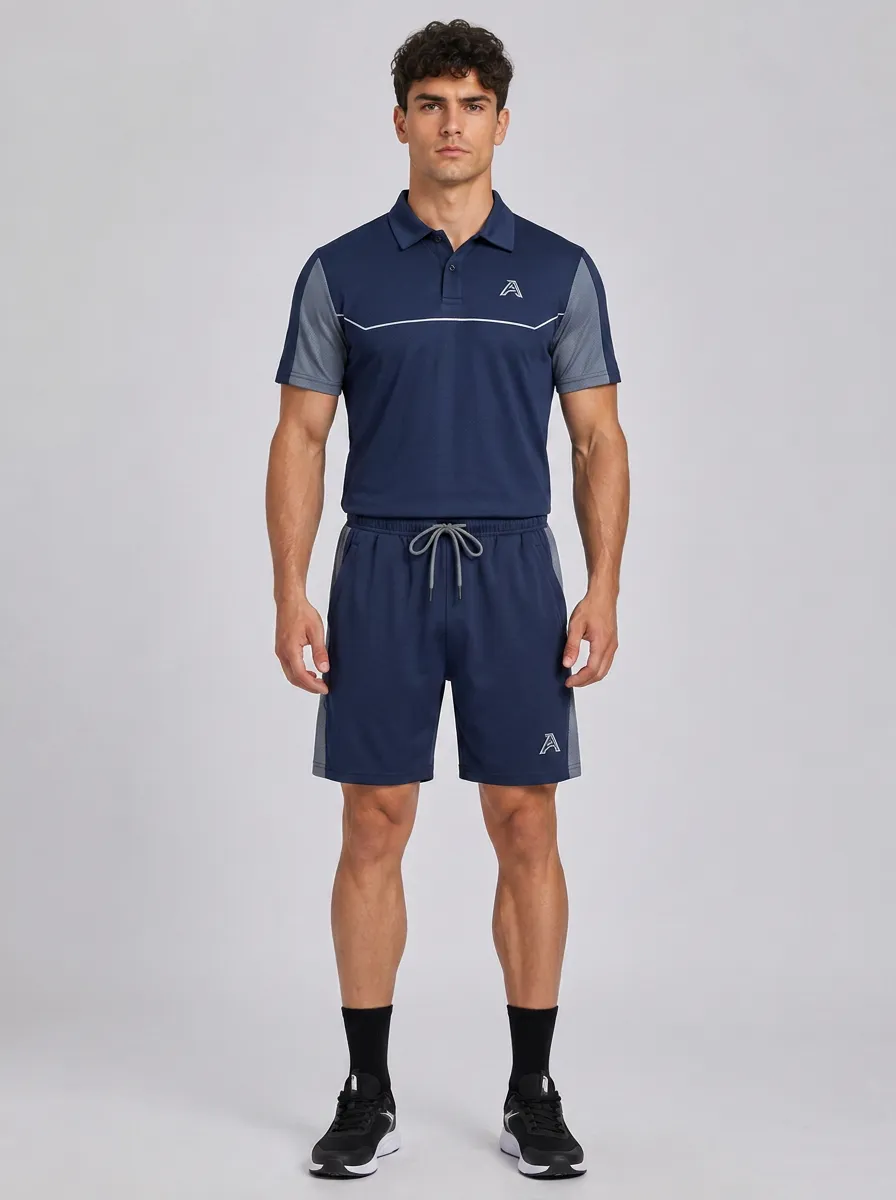 Men's A2 Logo Graphic Printed Polo Shirt and Shorts Set
