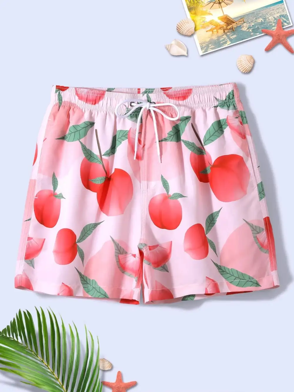 Men's Peach Print Drawstring Swim Trunks