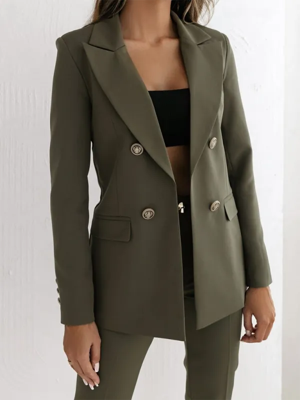 Modern Double-Breasted Lapel-Collar Blazer