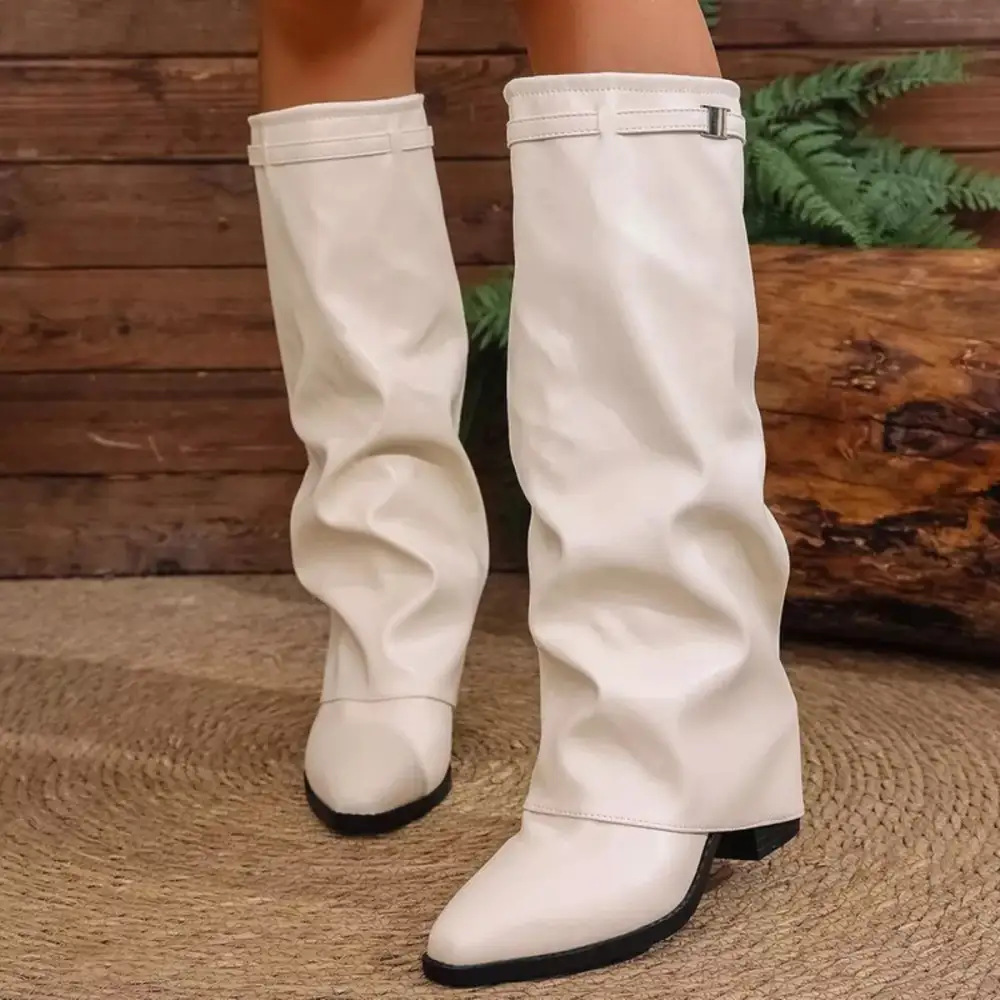 Point Toe Block Heels Boots