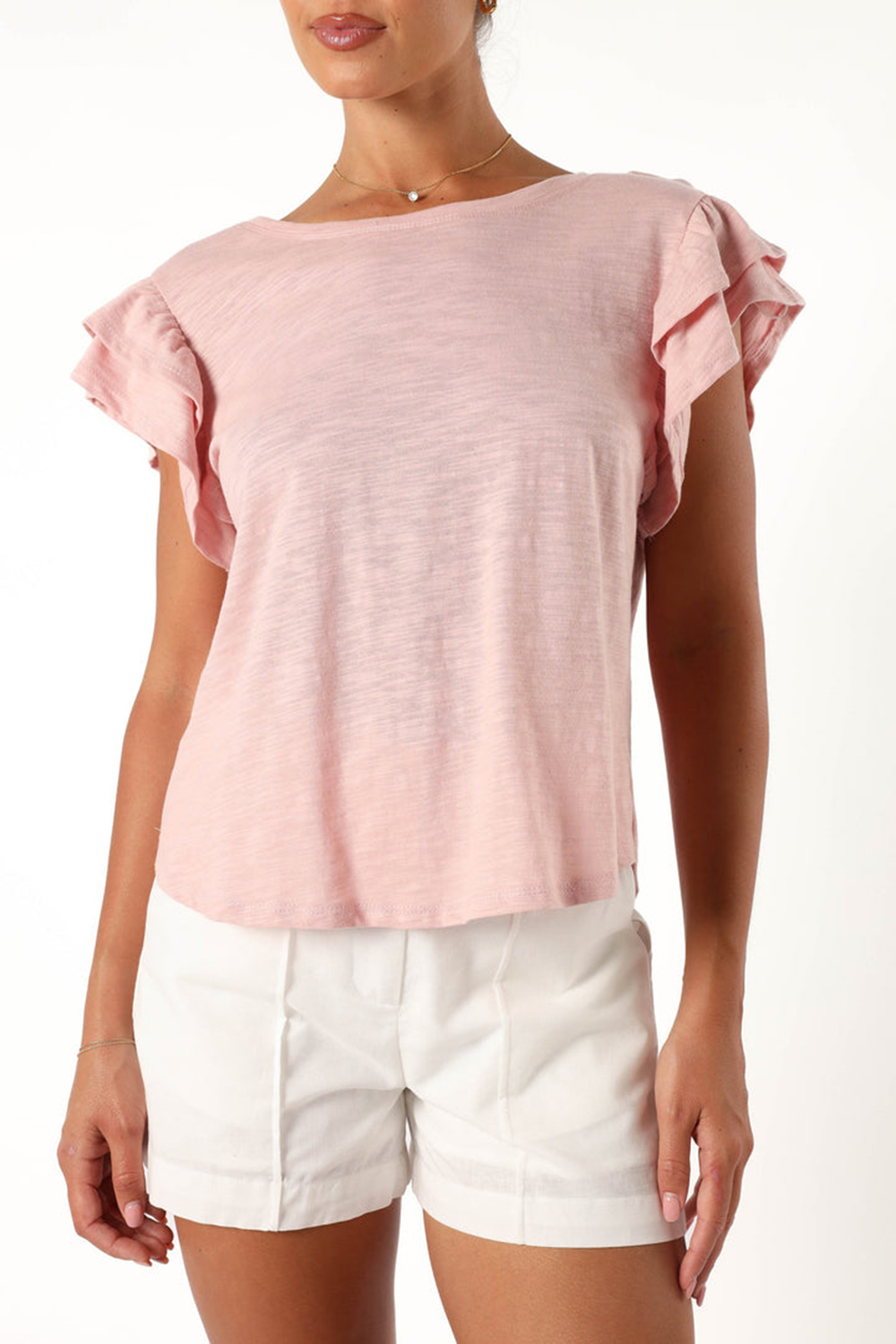 DUSTY PINK FRILL SLEEVE TEE
