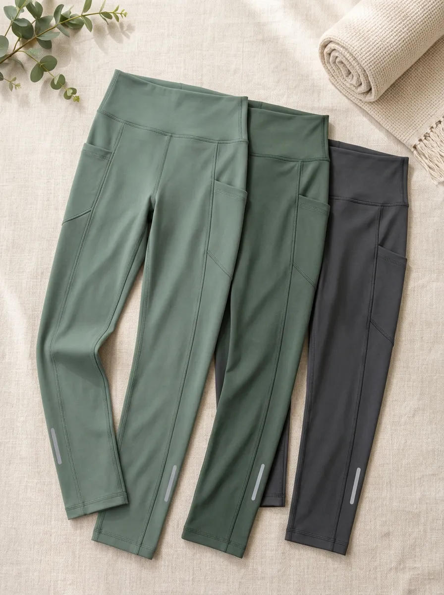 Women's Reflective Hem Pocket 3-Pack Fitted Yoga Leggings