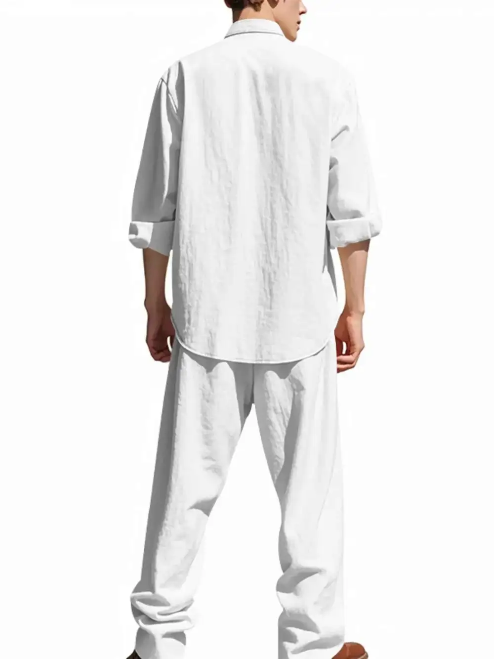 Button Up Long Sleeve Shirt and Pants Two Piece Set