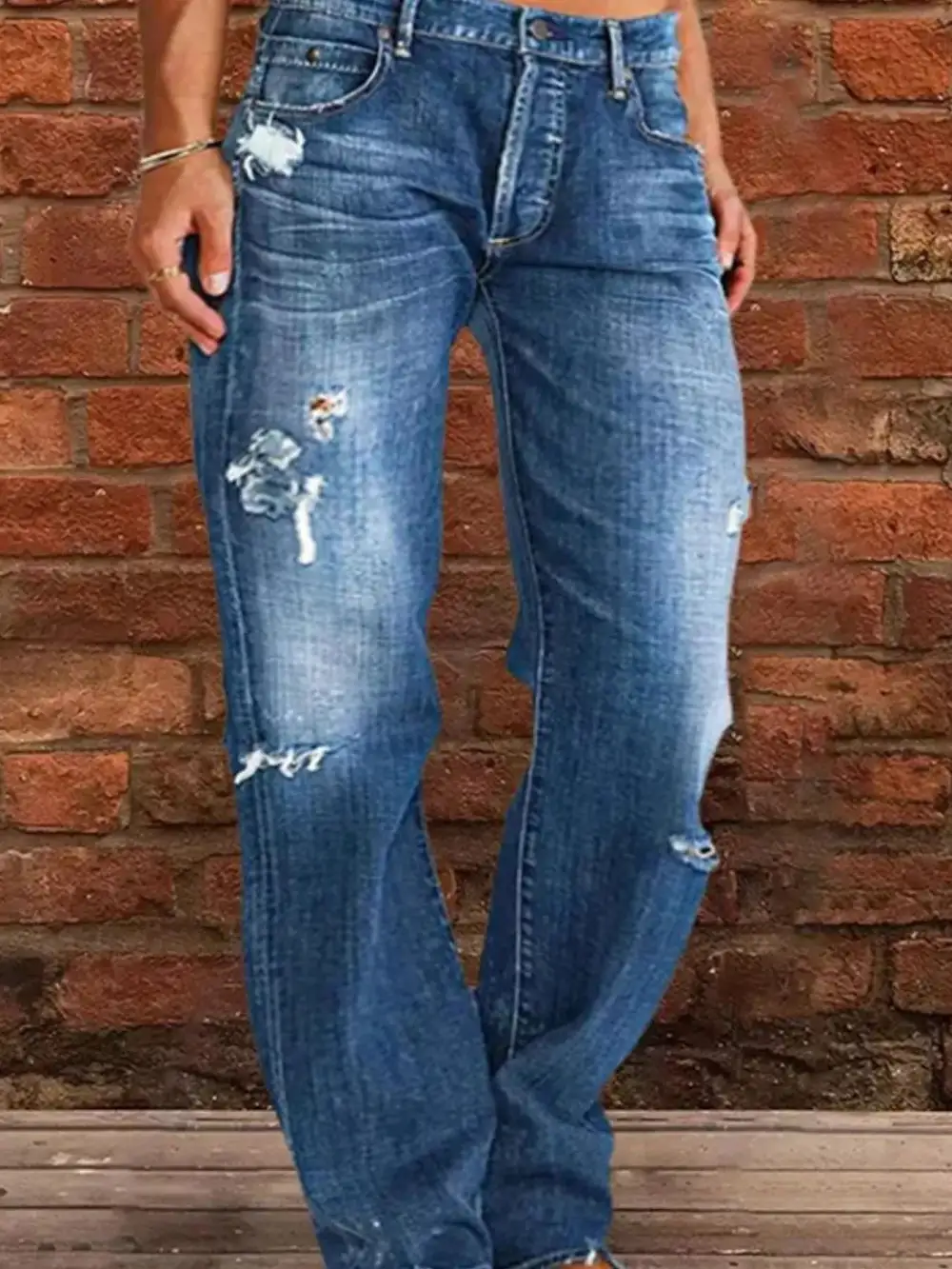 Balanced Raw Hem Distressed Denim Jeans