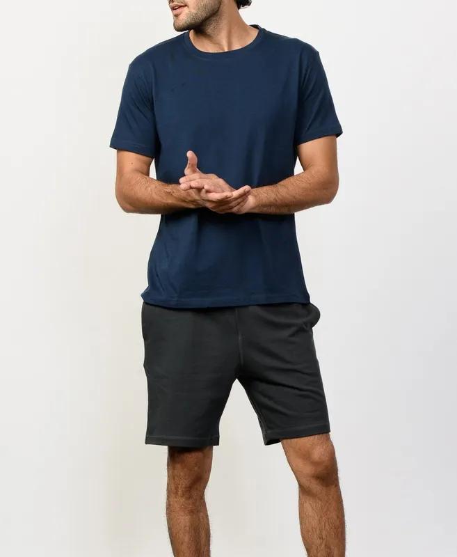 Deep Blue Cotton Crew Neck T-Shirt
