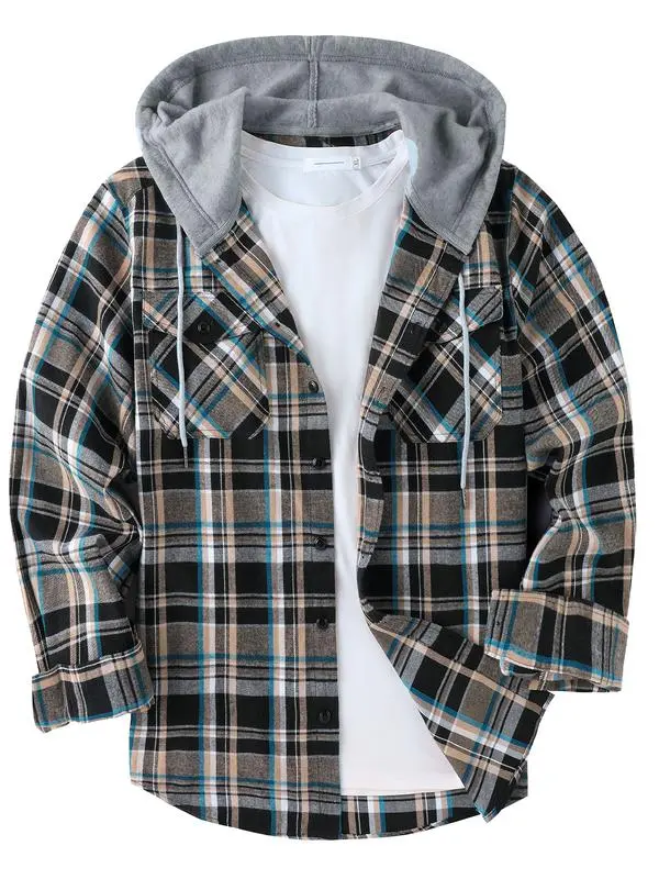 🧥 【Plus Size】Tall and Fat Plaid Patchwork Hooded Jacket Comfort. Warmth. Confidence — Designed for Every Body.