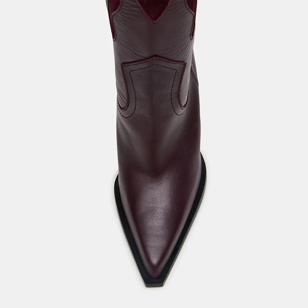 Faux-Suede Faux-Leather Pointed-Toe Block-Heel Knee-Length Western Boots