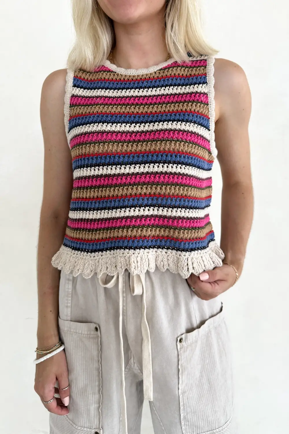 Knit Striped Crochet Top