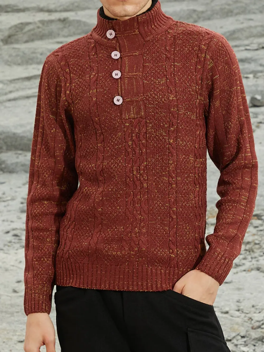 Casual Style Brown Knit Sweater