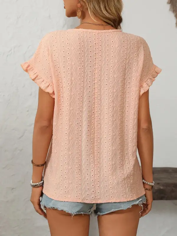 Mandy Eyelet Frill Round Neck Short Sleeve Top