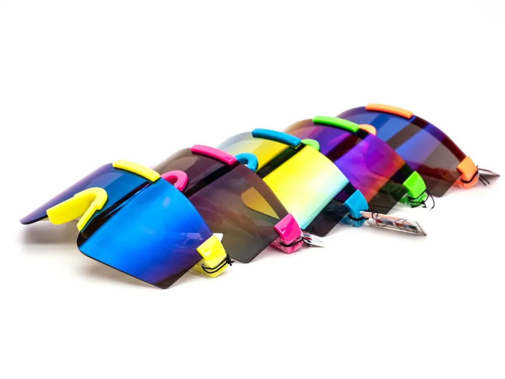 12-Pack Kids Oversized Sport Rimless Shield Burnt Mirror Sunglasses
