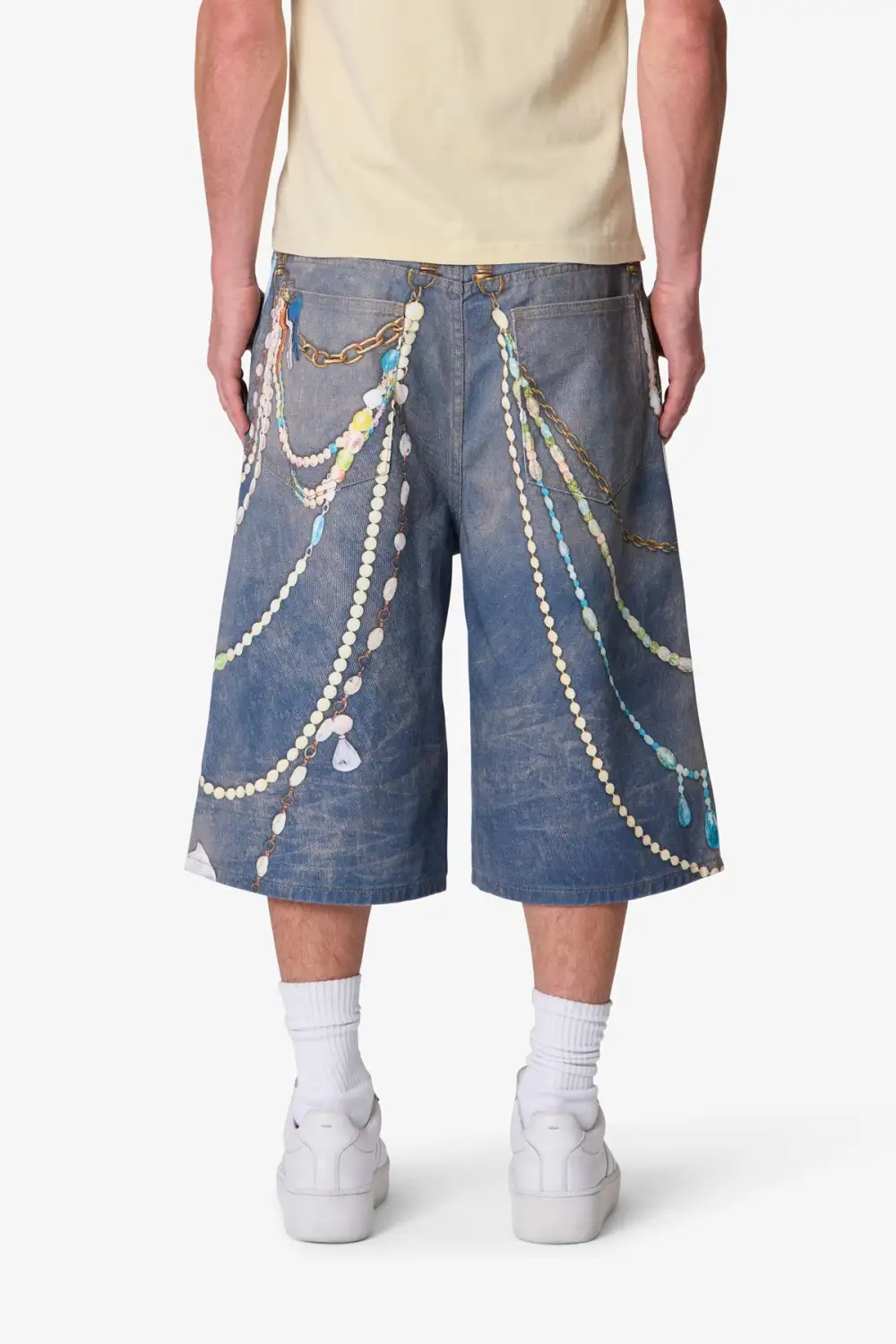 Chain Print Baggy Denim Shorts