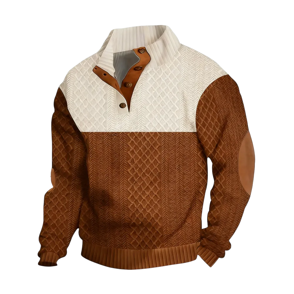 70%  OFF !! Men's Colorblock Button-Neck Sweater