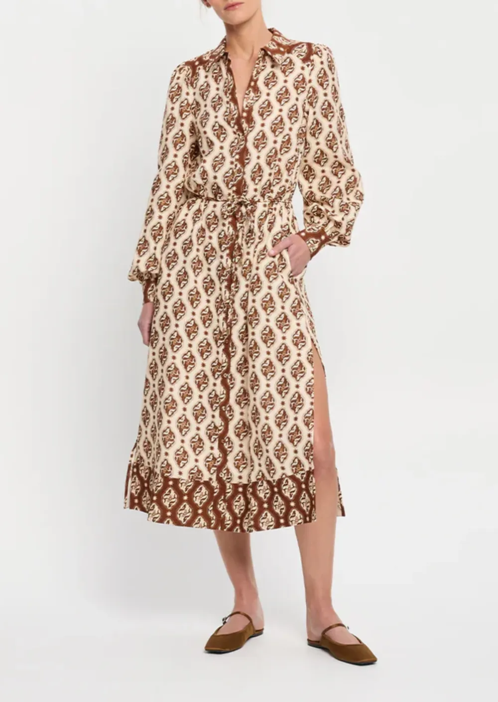 PRINTED LONG SLEEVE MIDI DRESS