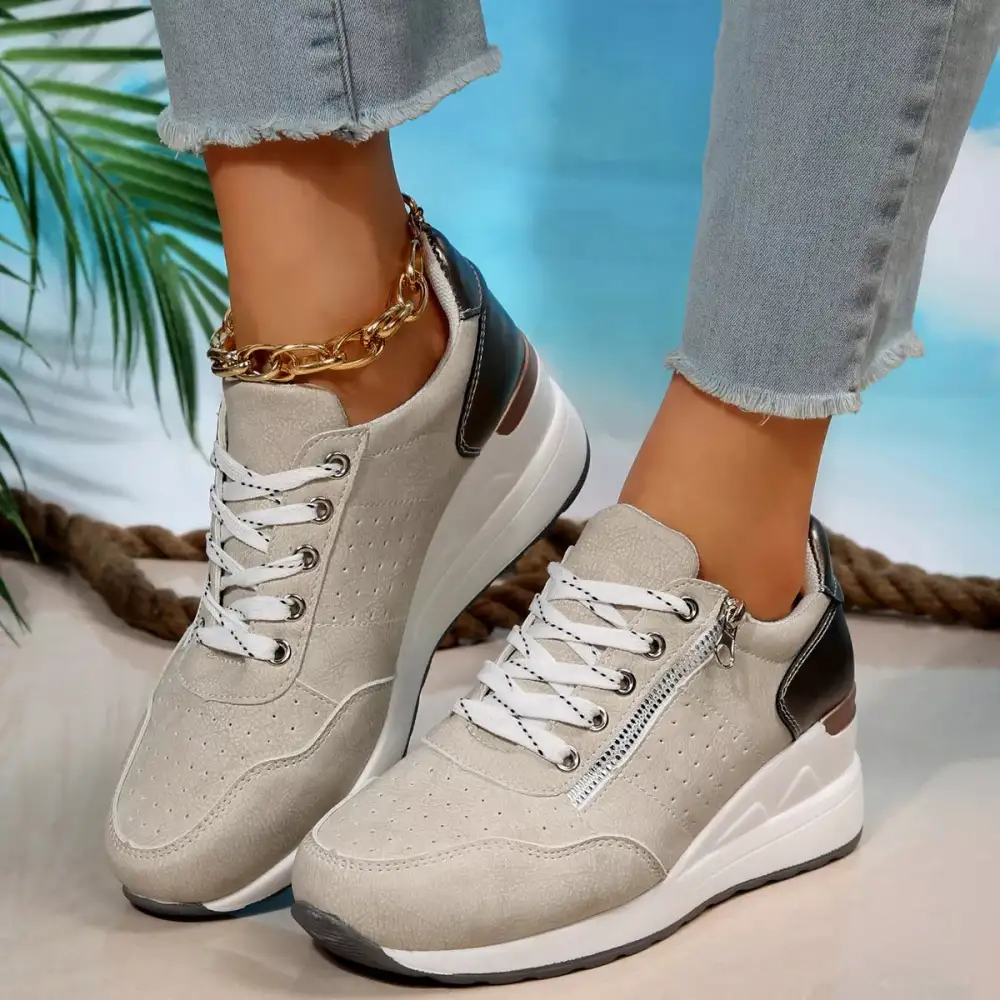 Refined Lace-Up Wedge Sneakers