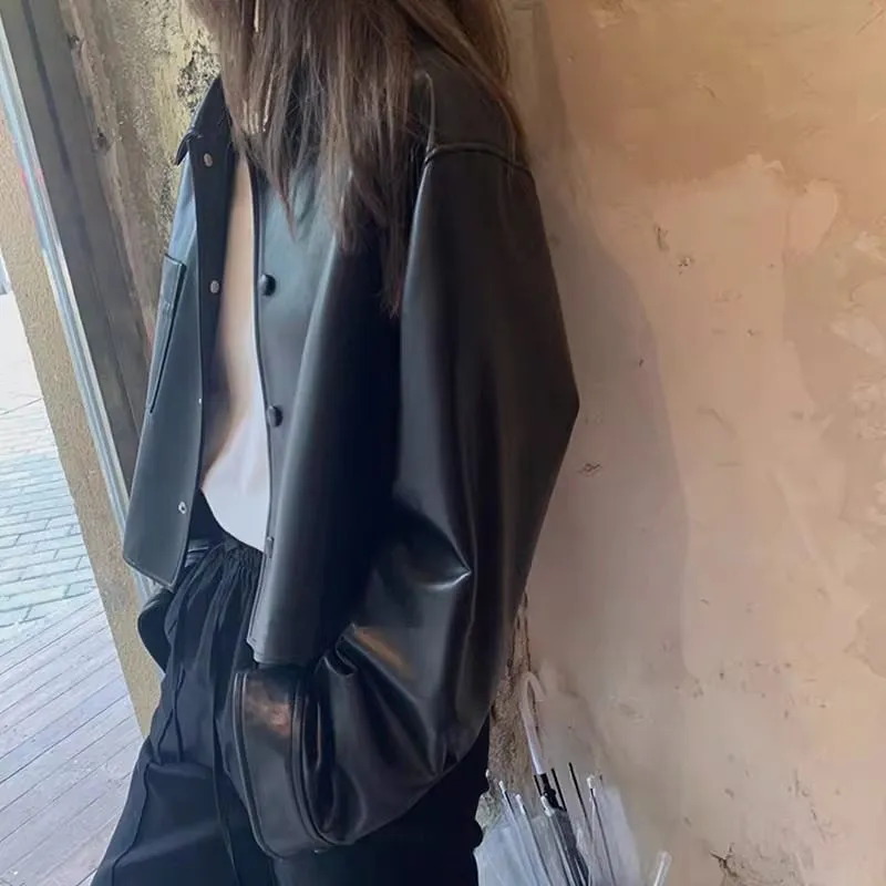 Tailored Faux-Leather Leather Casual Outerwear Jacket