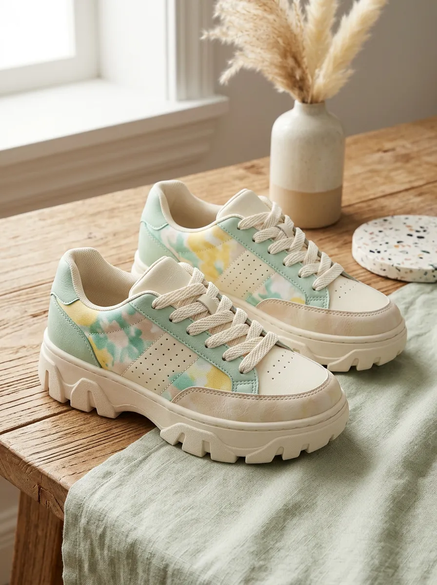Women's Balanced Pastel Tie-Dye Pattern Skate Shoes