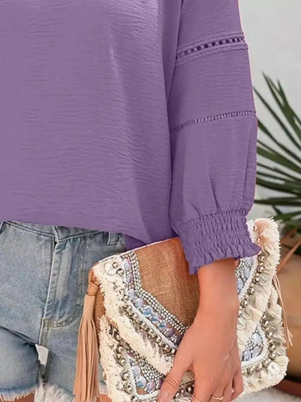 Smocked Long Sleeve Blouse