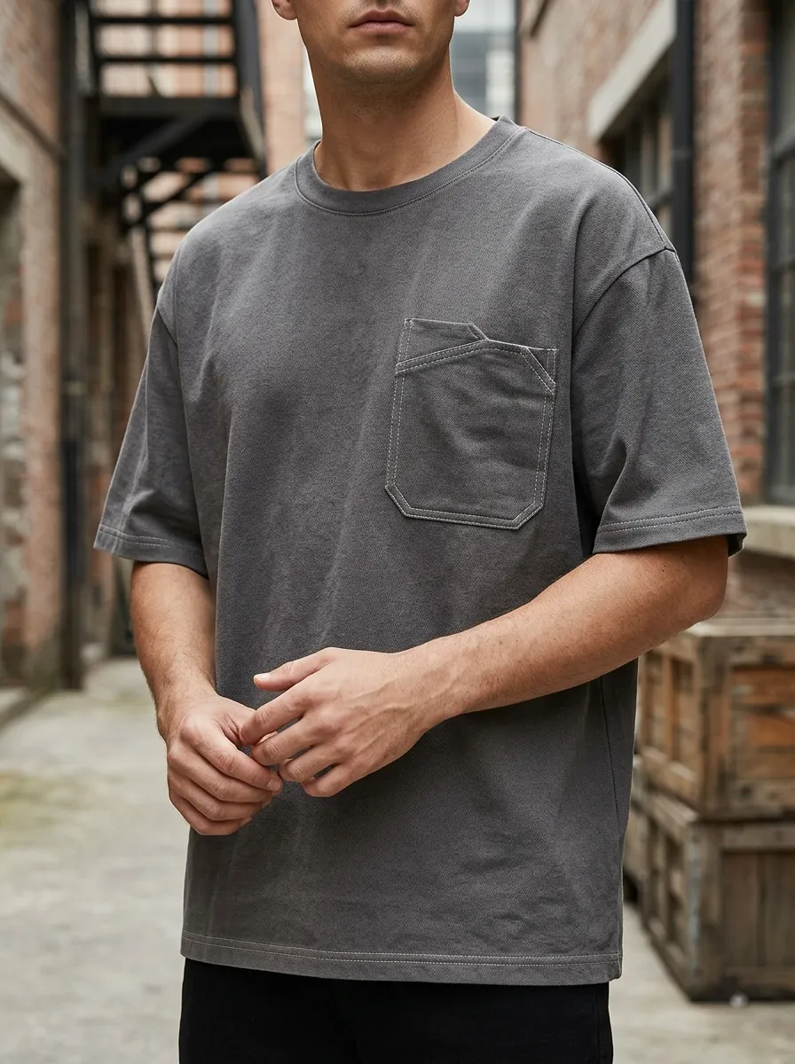 Men's Workwear T-Shirt with Ribbed Collar