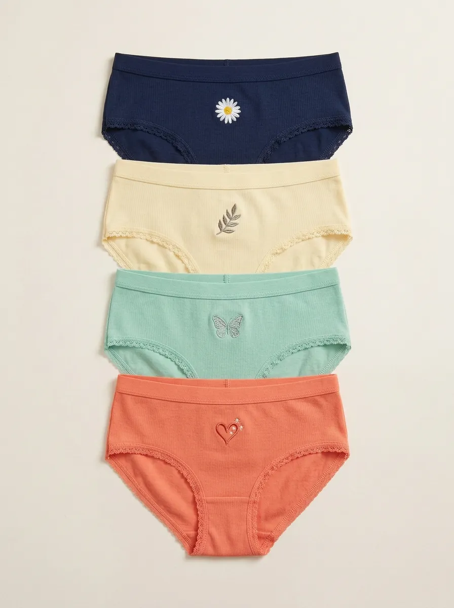 Women's Lace-Trim Ribbed Motif Briefs Four Pack
