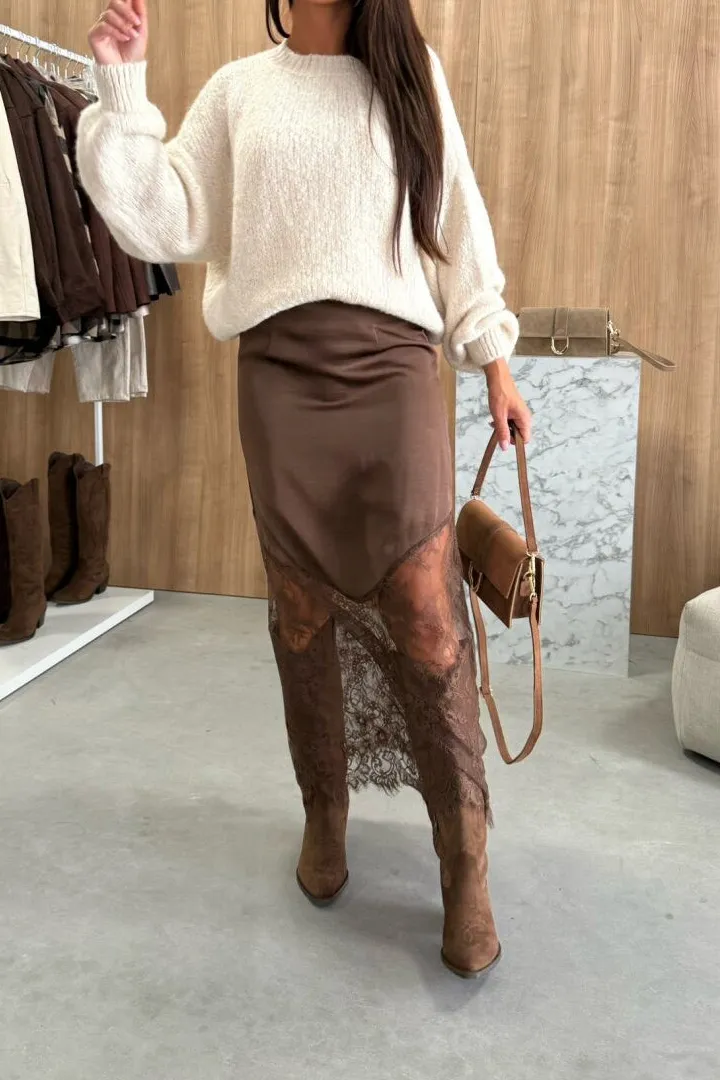 Satin Lace Maxi Skirt