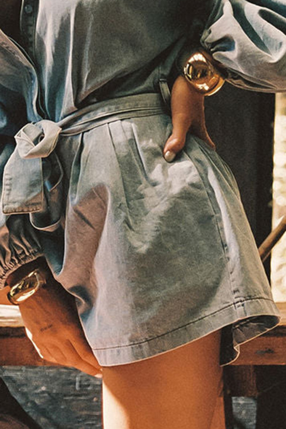 Balloon Sleeve Denim Jumpsuit