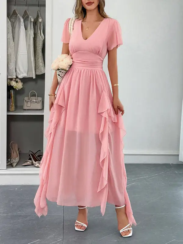 Gathered Detail Short Sleeve Dress