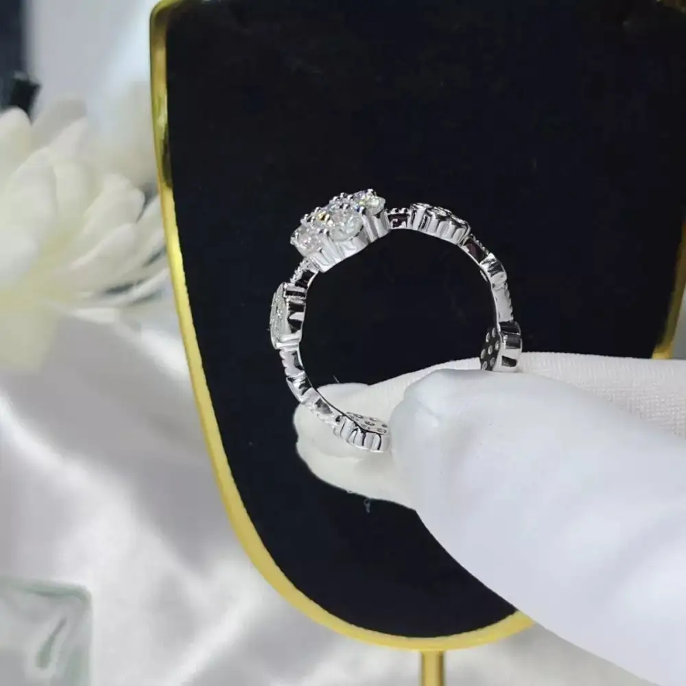 Platinum-Plated Moissanite Flower Ring