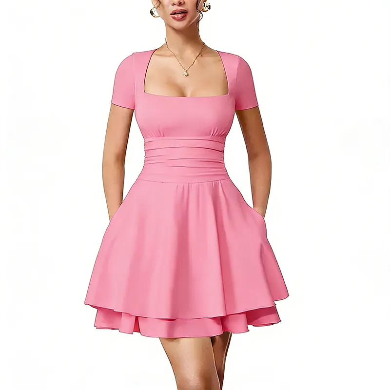 Women's square neck ruffle mini dress
