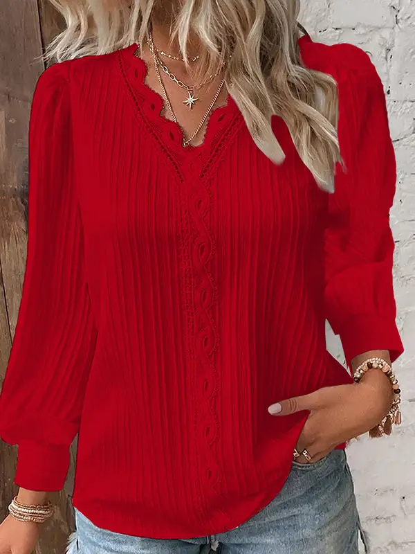 Long Sleeve Relaxed Cutout V-Neck T-Shirt