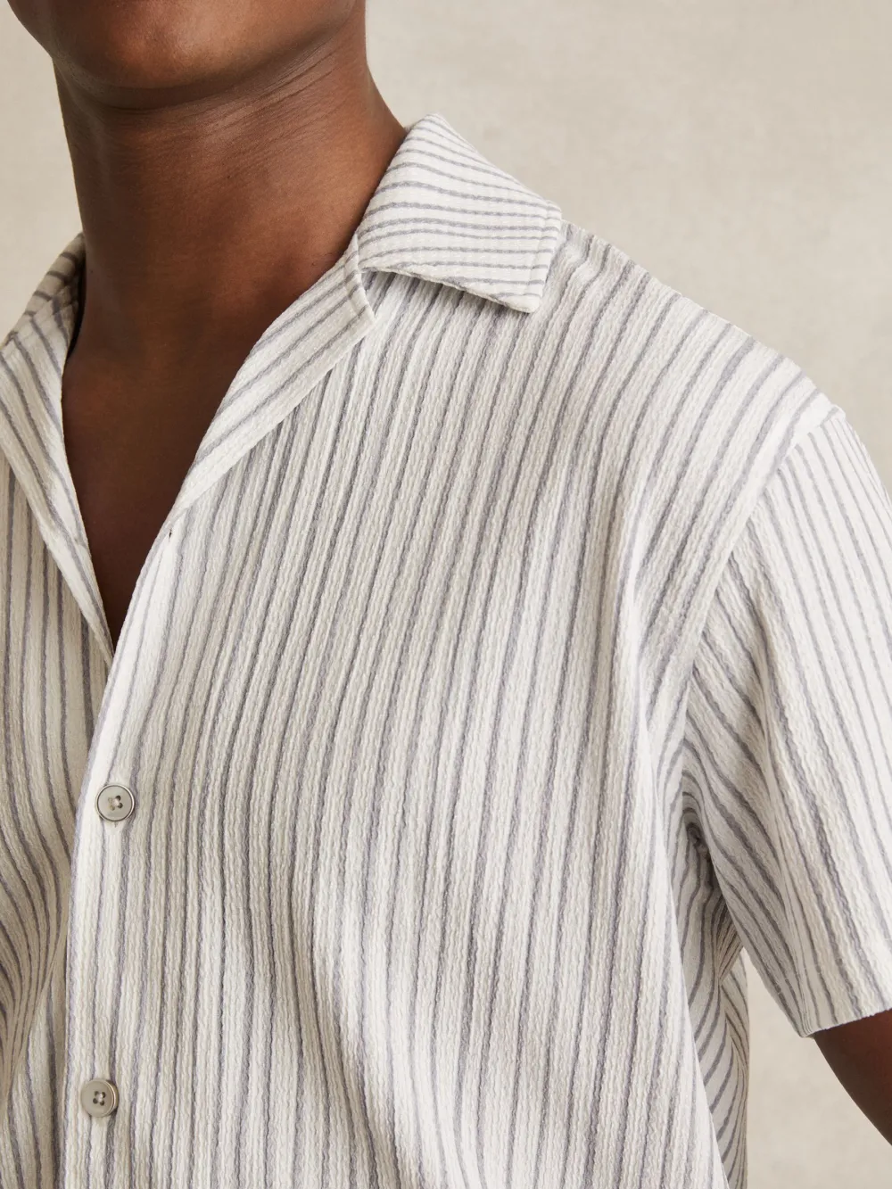 Vintage Striped Cuban Collar Men's Shirt