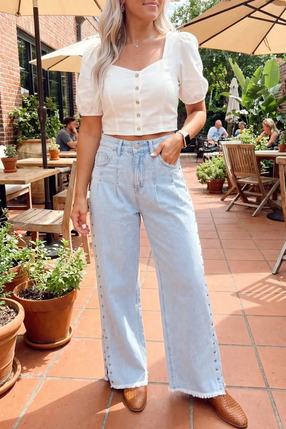 Wide Leg Slit Denim Jeans