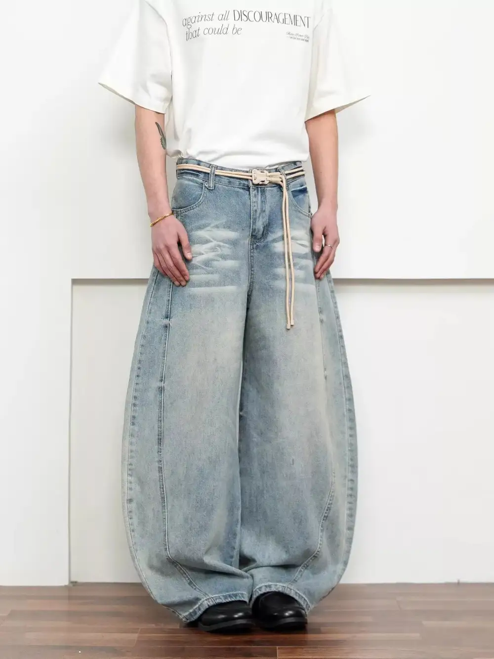 Men's Full Size Washed Wide Leg Jeans Plus Size