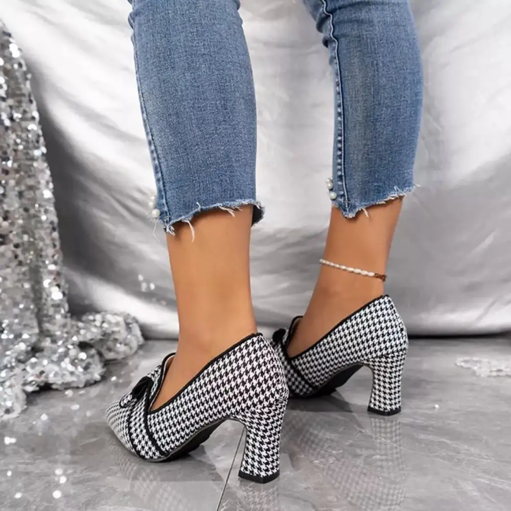 Pointed Toe Block Heel Pumps