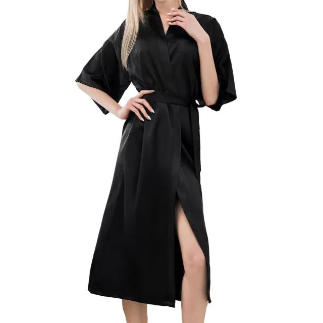 Wrap Style Robe Dress with V-Neck