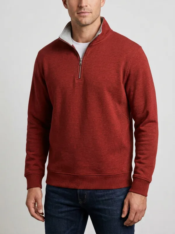 Men's Relaxed Minimalist Textured Embroidered Emblem Quarter-Zip Sweatshirt