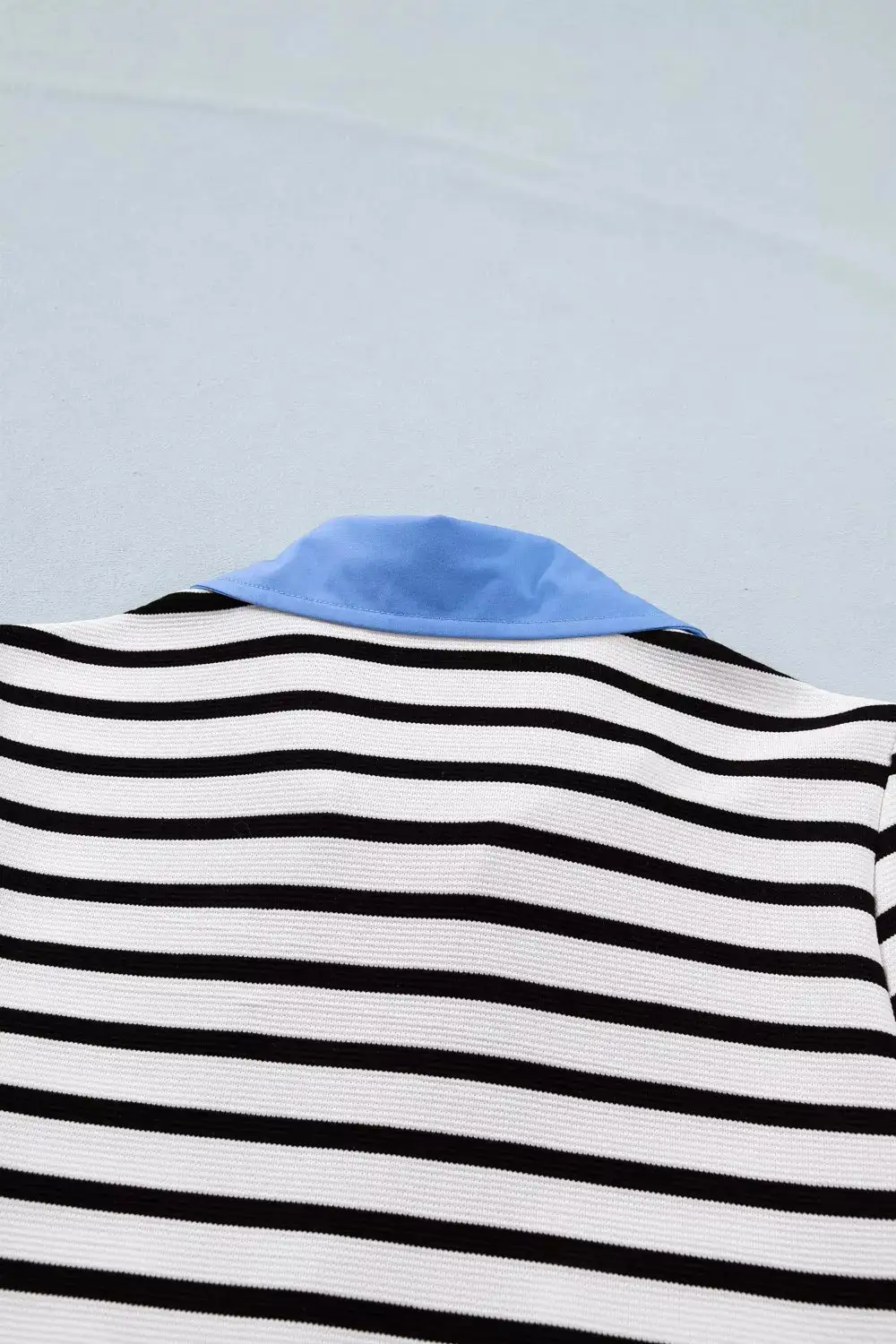 Striped Puff Sleeve Blouse Contrast Collar