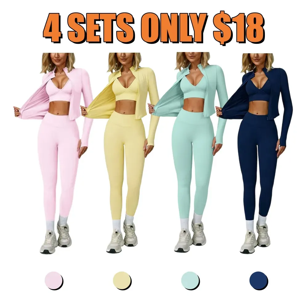 🔥Women's Yoga 3-Piece Jacket Leggings Set🔥8-Pack - All Colors Included, Only $24