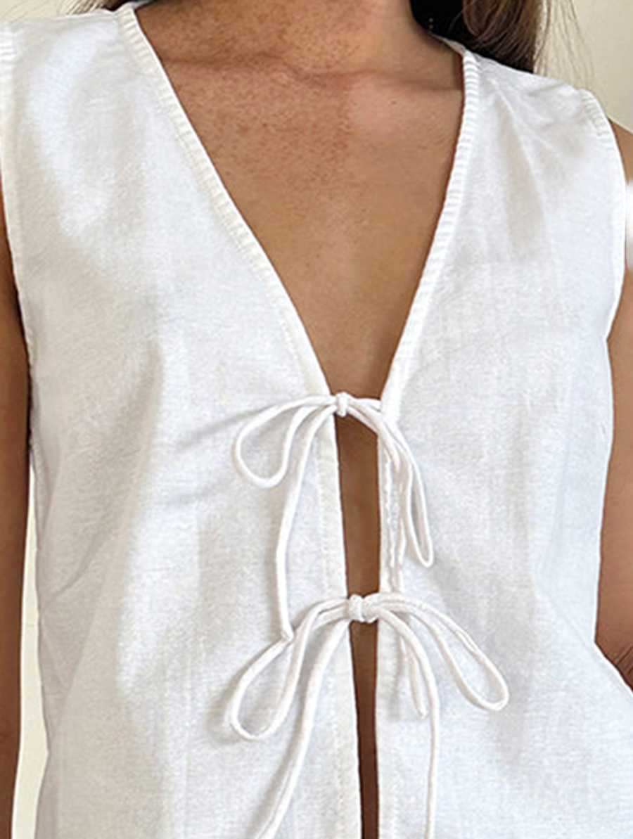 Off White Tie Front Top