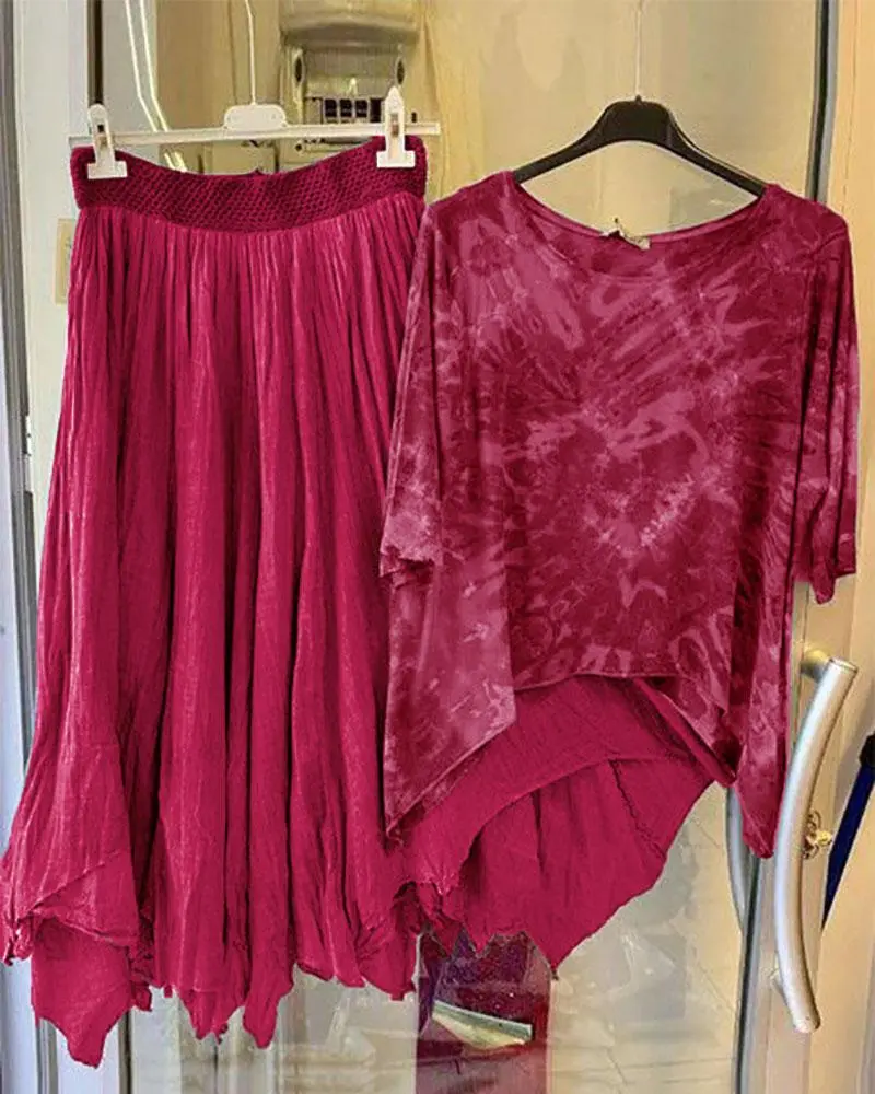 Floral Print Irregular Hem Two Piece Suit