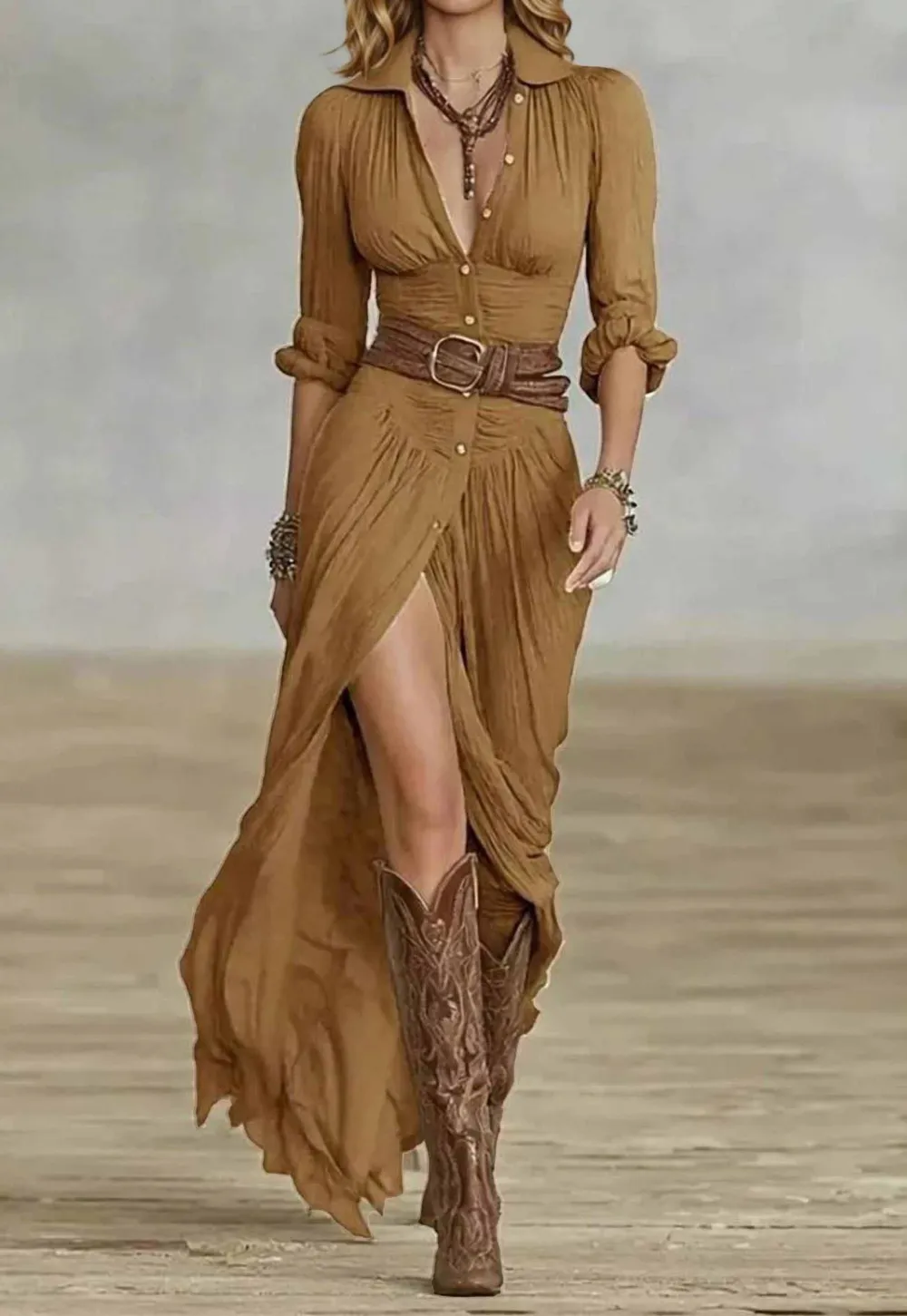 Casual Shirt Collar Hemie Maxi Dress
