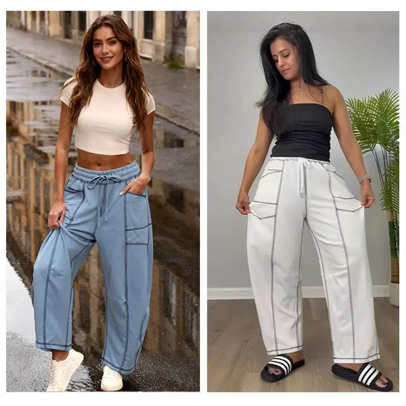 Women's High-Waisted Barrel Sweatpants: Baggy Wide-Leg Drawstring Joggers