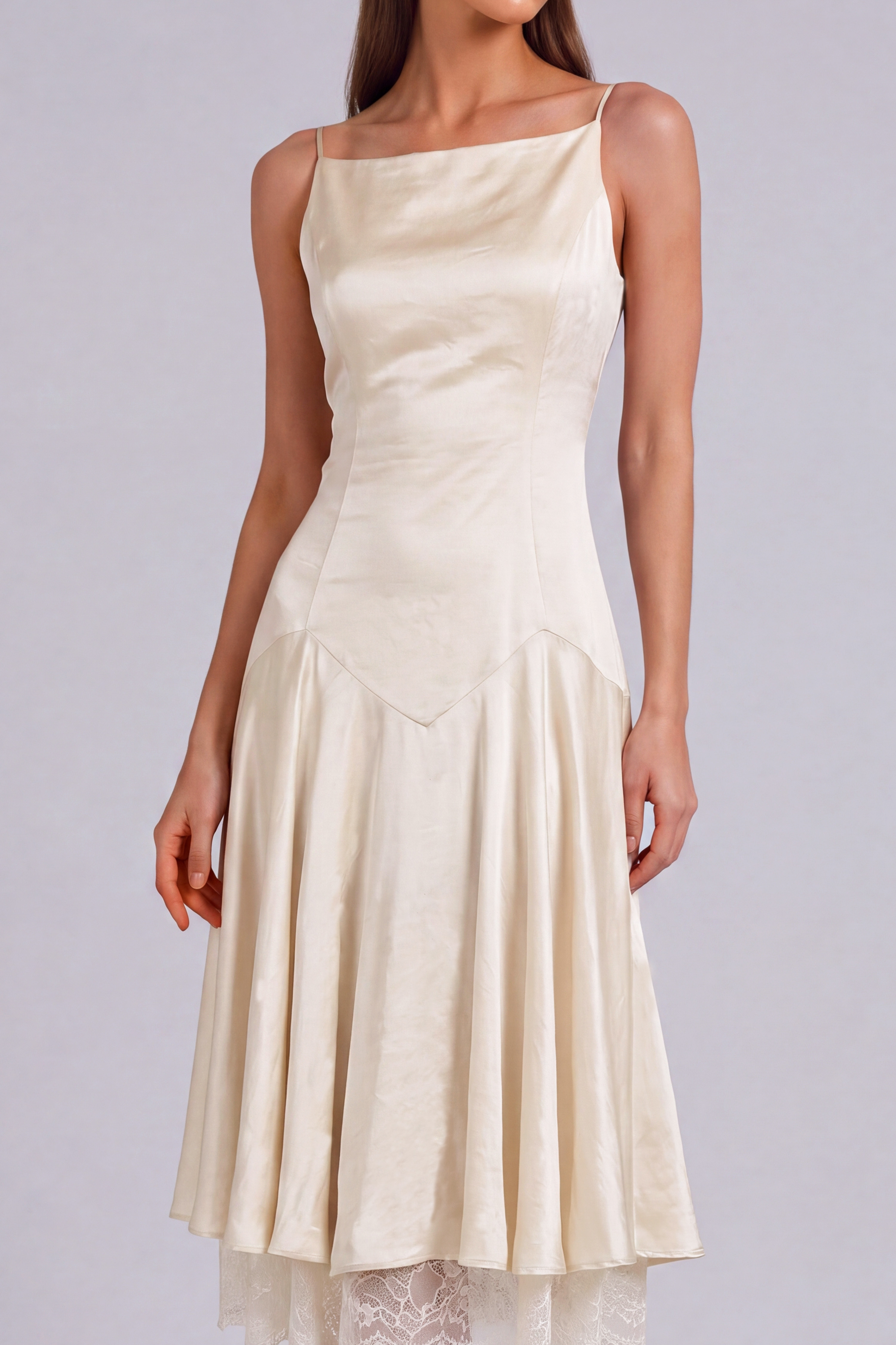 Modern Spaghetti Strap Lace Midi Dress