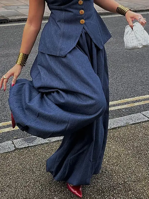 Minimal Relaxed Fit Wide Leg Harem Pleated Jeans