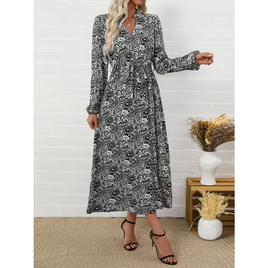 Paisley Long Sleeve Midi Dress
