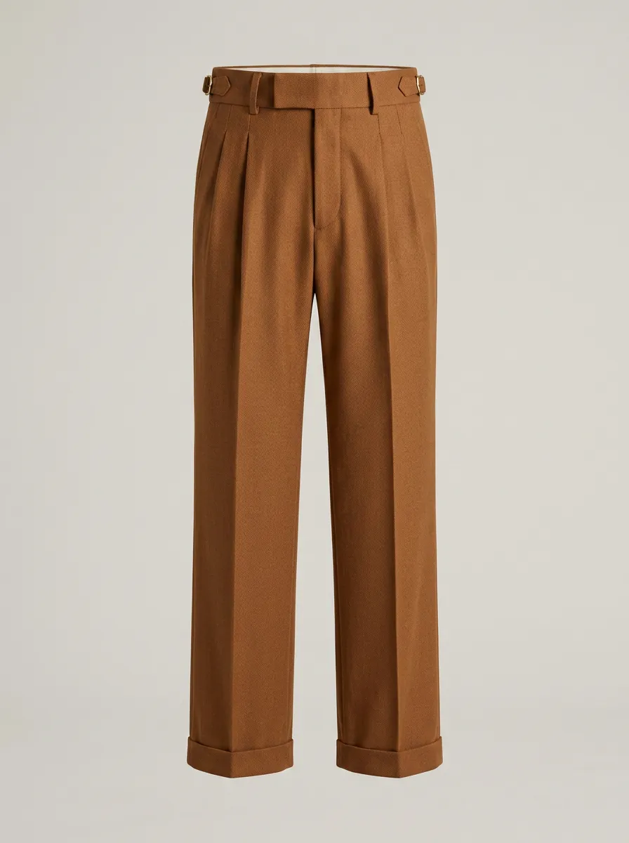 Men's Classic Brown Pleated Side-Adjuster Trousers