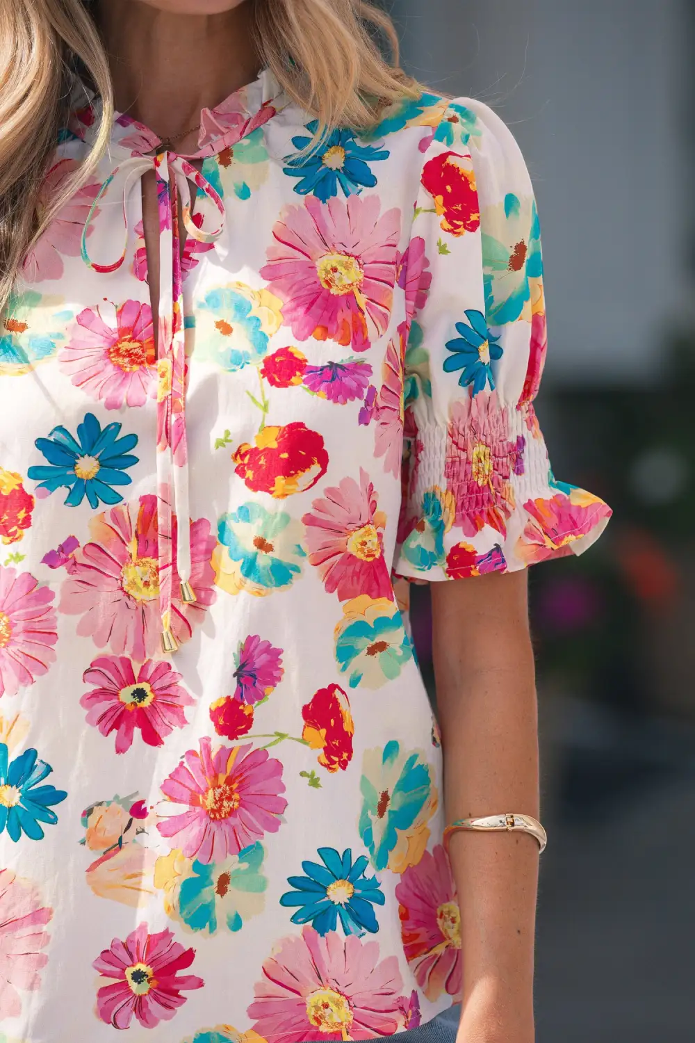 Everyday Floral V-Neck Puff Sleeve Blouse