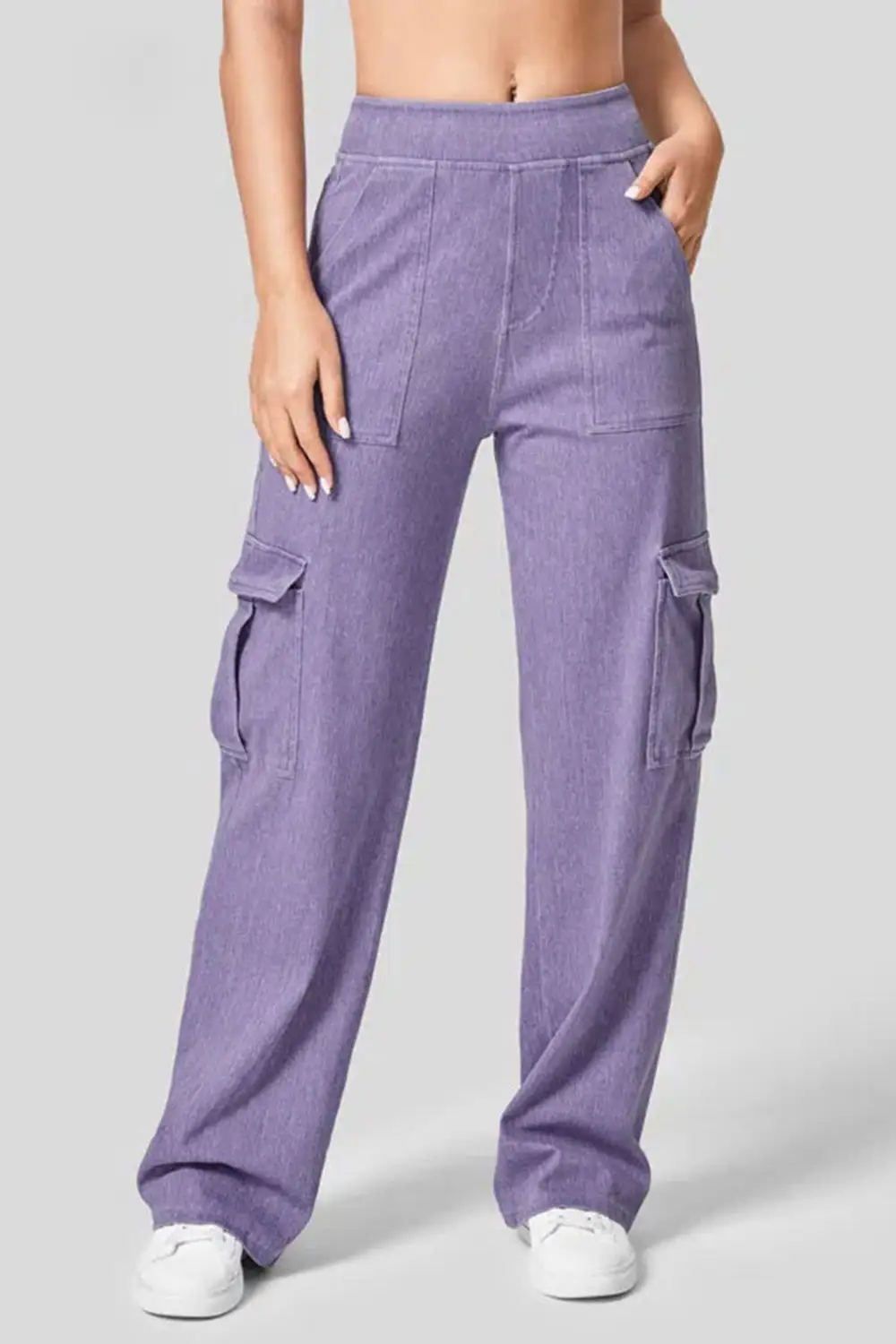 High Waist Straight Leg Cargo Denim Jeans