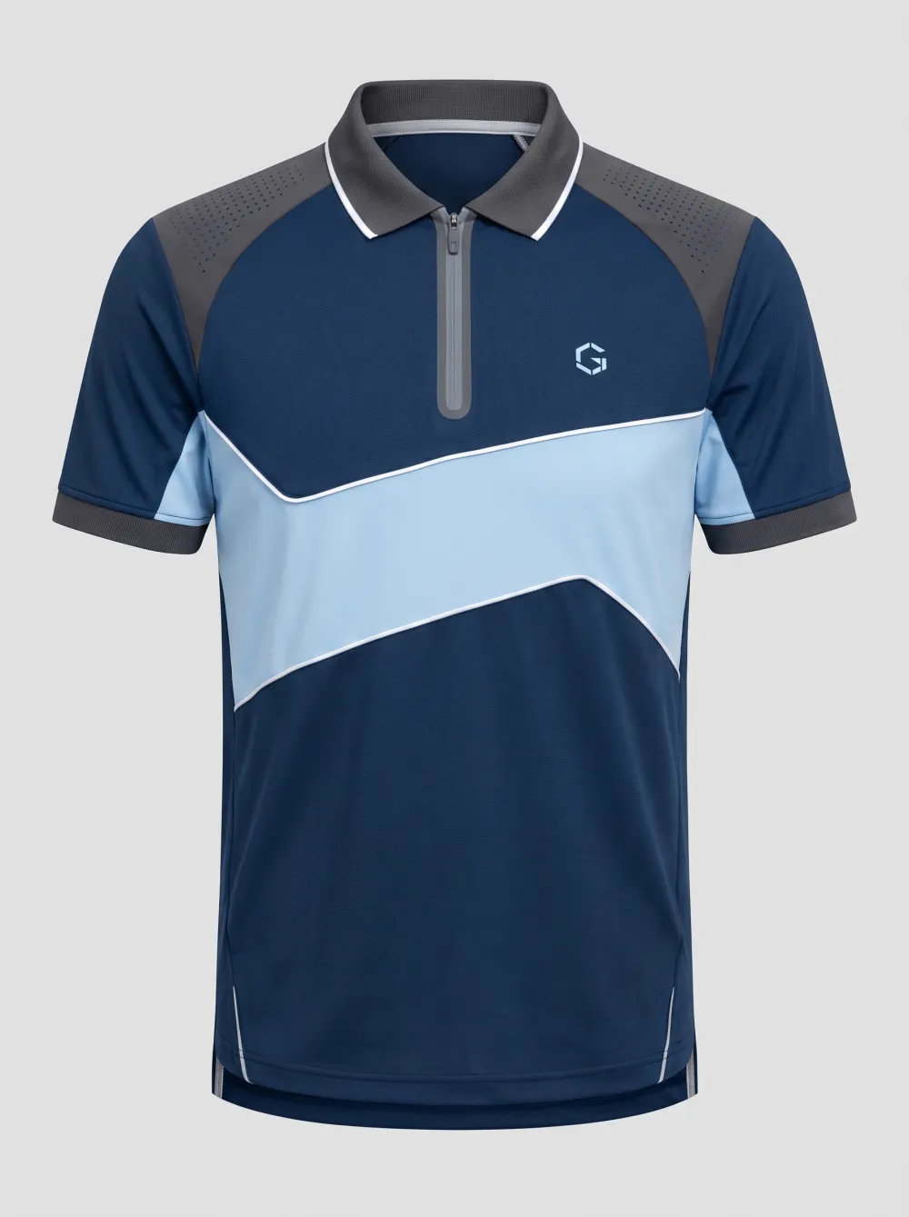 Men's Golf Sports Colorblock Zip Printed Polo Shirt