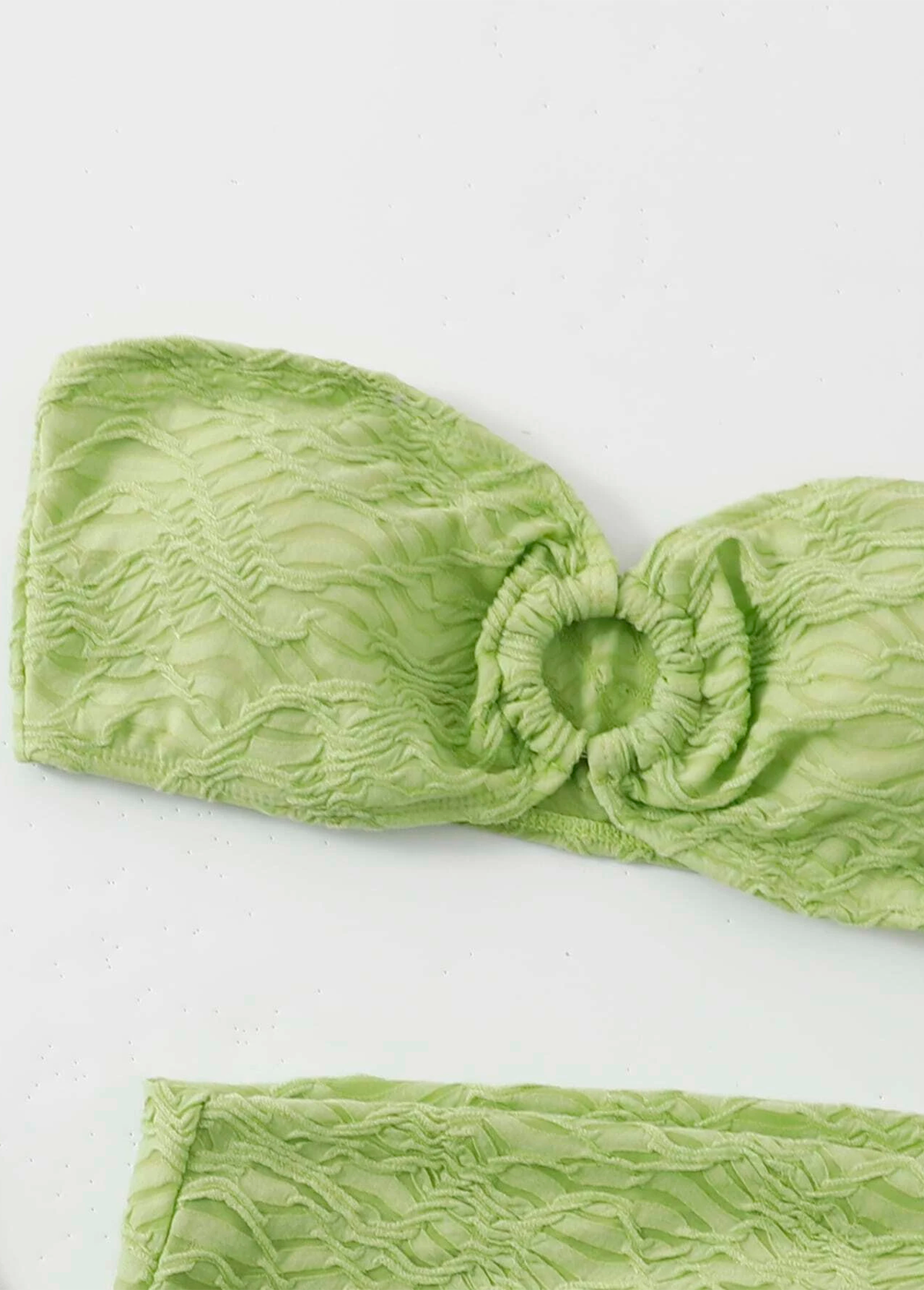 Swim Textured Bikini Set O-Ring Bandeau Bra Top & Bikini Bottom & Skirt 3 Piece Bathing Suit